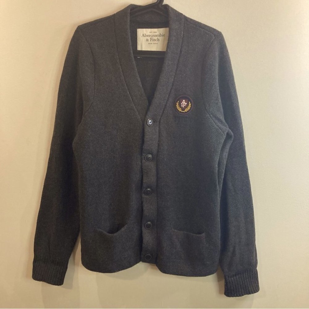 ABERCROMBIE & FITCH Sz XXL Grandpa Core Dark Academia Emblem Pockets Cardigan